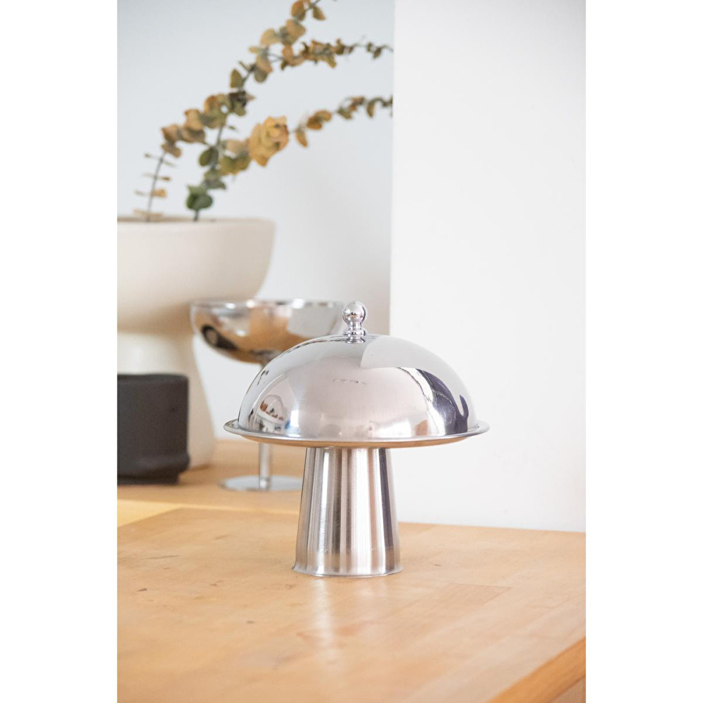 Beige & Stone Çelik Tatlı Pasta Meyve Sunum Fanus 16 Cm & Metal Ayaklı 18 Cm Stand görseli 1