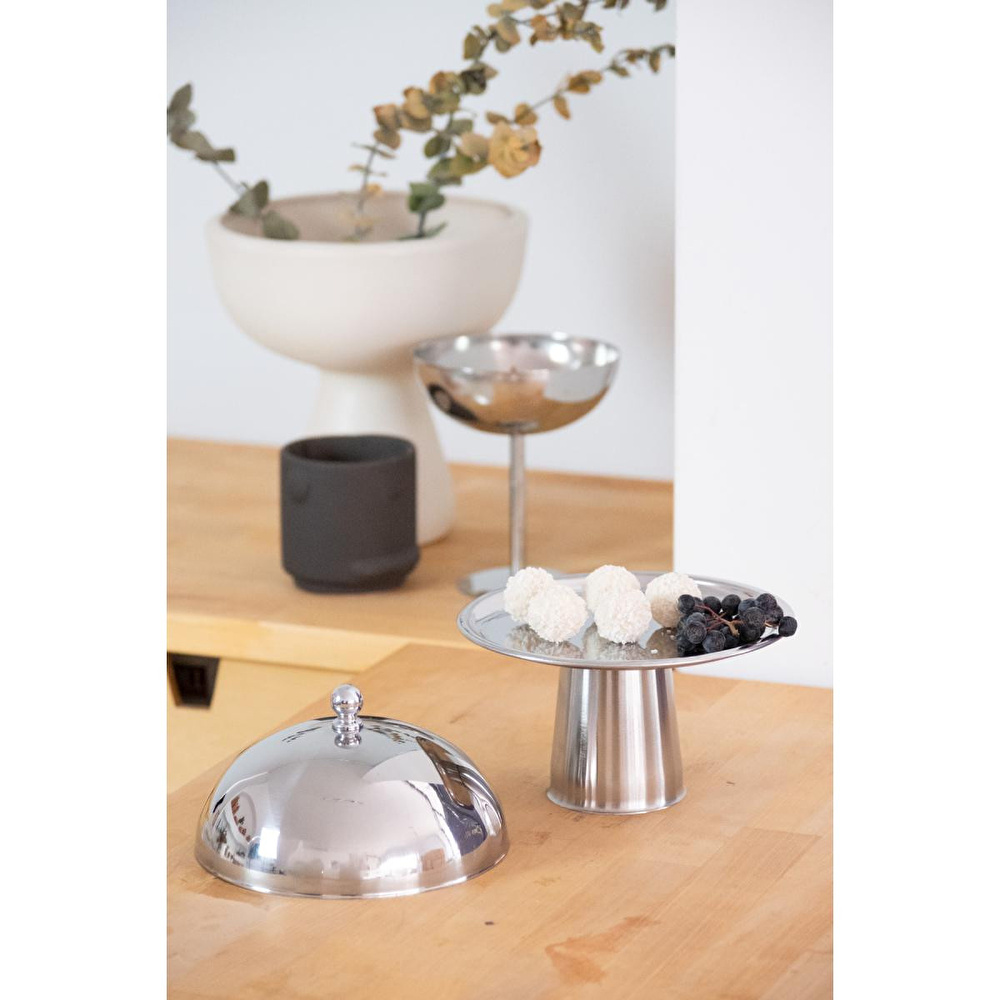 Beige & Stone Çelik Tatlı Pasta Meyve Sunum Fanus 16 Cm & Metal Ayaklı 18 Cm Stand görseli 5