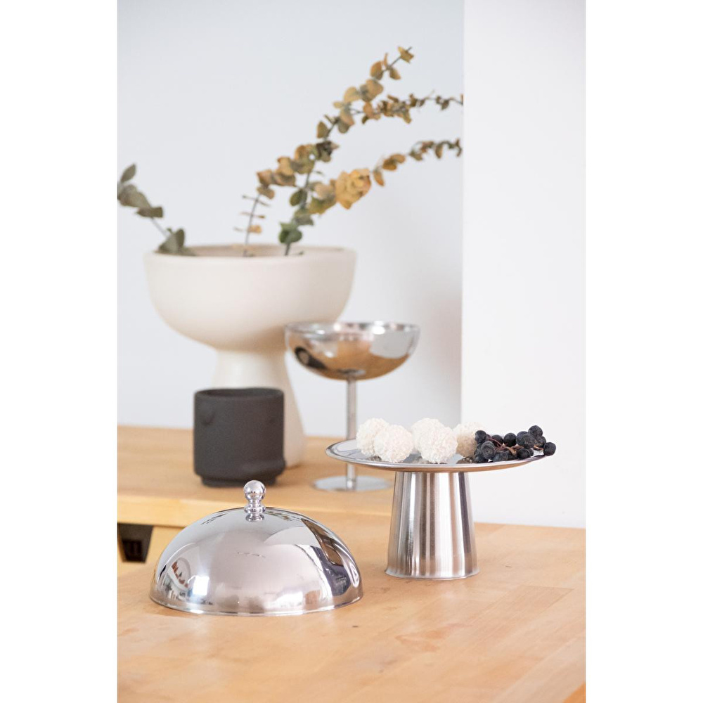 Beige & Stone Çelik Tatlı Pasta Meyve Sunum Fanus 16 Cm & Metal Ayaklı 18 Cm Stand görseli 6