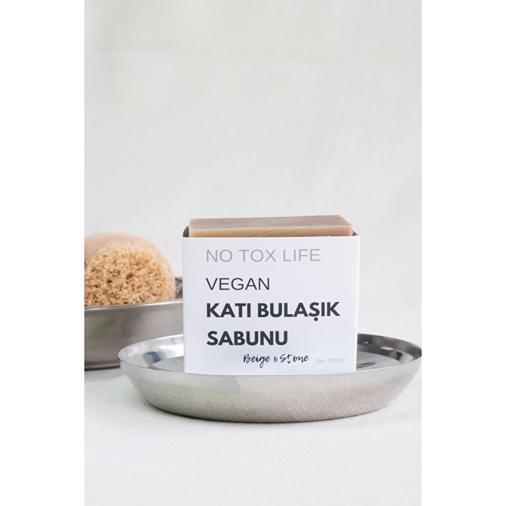 Beige & Stone Doğal Mutfak Seti | 11,5 Cm Çelik Sabunluk & Sandal Ağacı Yağlı Katı Bulaşık Sabunu 200 Gr görseli 3