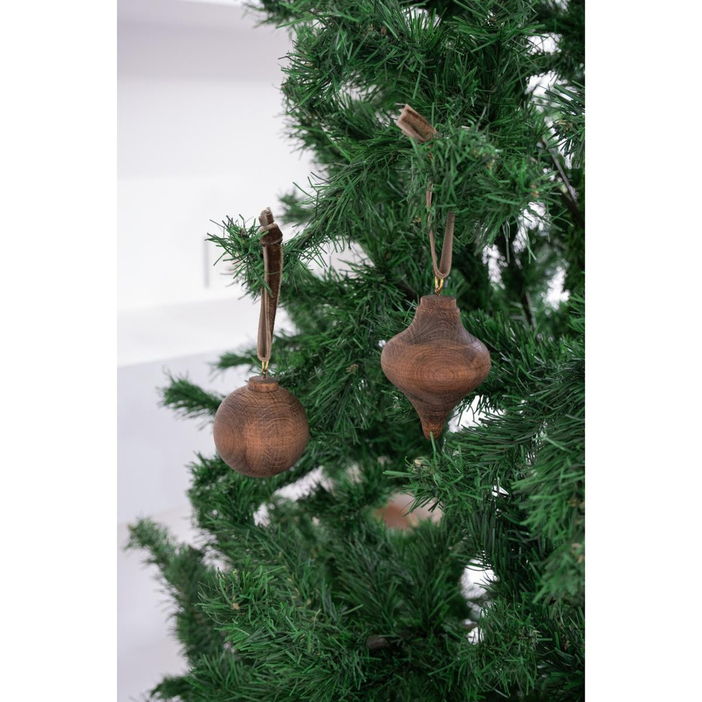 Beige & Stone X Den.ınteriors Yılbaşı Ahşap 2 Li Set Top Topaç Noel Ağaç Süsü görseli 3
