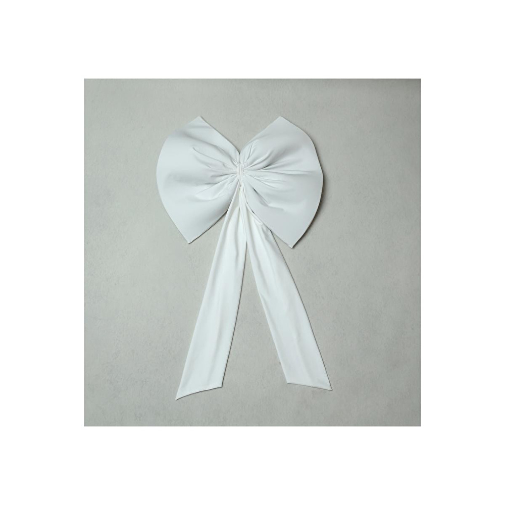 Beige & Stone Kurdele Yıllbaşı Ağaç Süs Noel Beyaz Fiyonk 55x50 Cm Büyük görseli 3