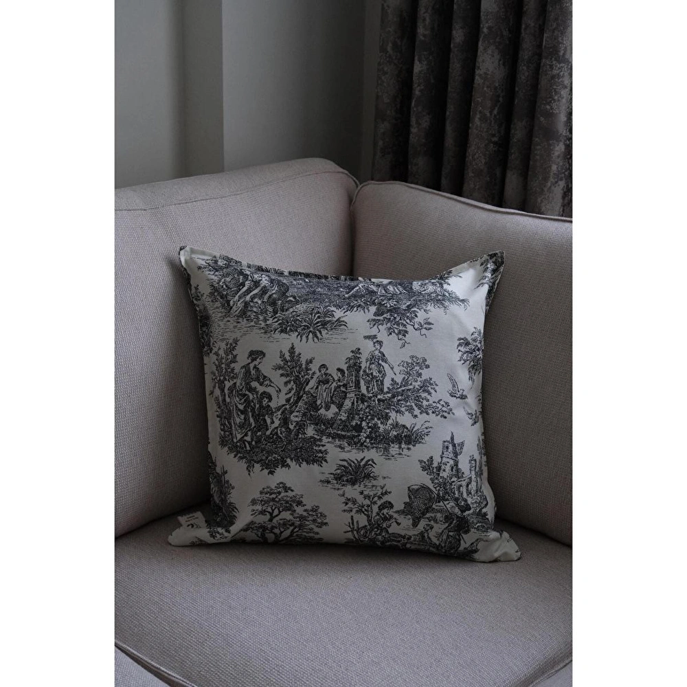 Beige & Stone Siyah Vintage Desenli 45x45 Dekoratif Yastık Kılıfı görseli 4
