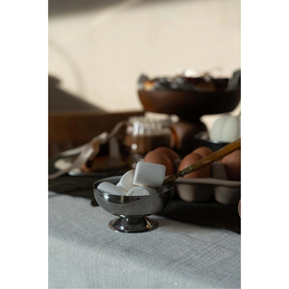 Beige & Stone Metal Kısa Ayaklı 8,5 Cm Kahvaltılık Tatlı Çerez Dekoratif Sunum Kase görseli 1
