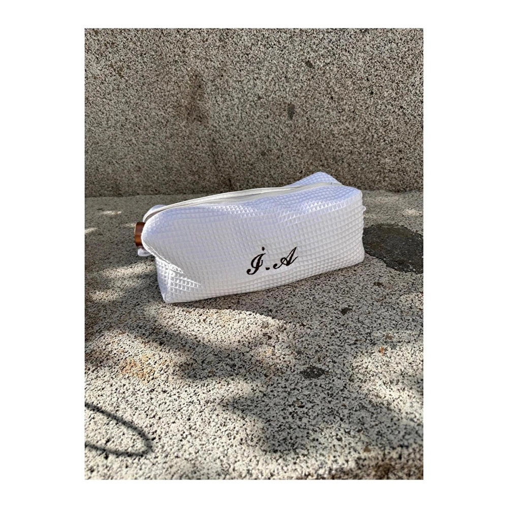 Beige & Stone Pamuklu Waffle Kişiye Özel Tüm Saç Şekillendiriciler Seyahat Çantası görseli 2