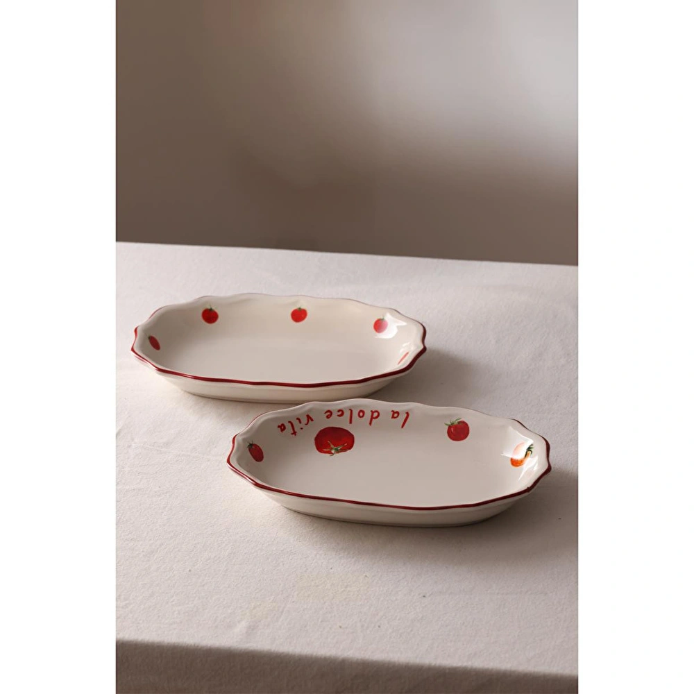 Rakle Pomodoro Stoneware 2'li Kayık Sunum Tabağı Seti 25 Cm görseli 2