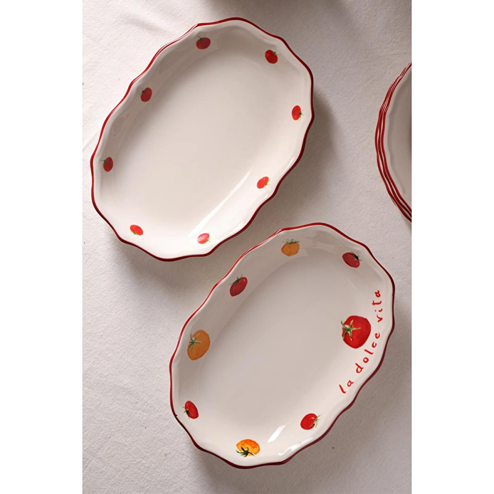 Rakle Pomodoro Stoneware 2'li Kayık Sunum Tabağı Seti 25 Cm görseli 3