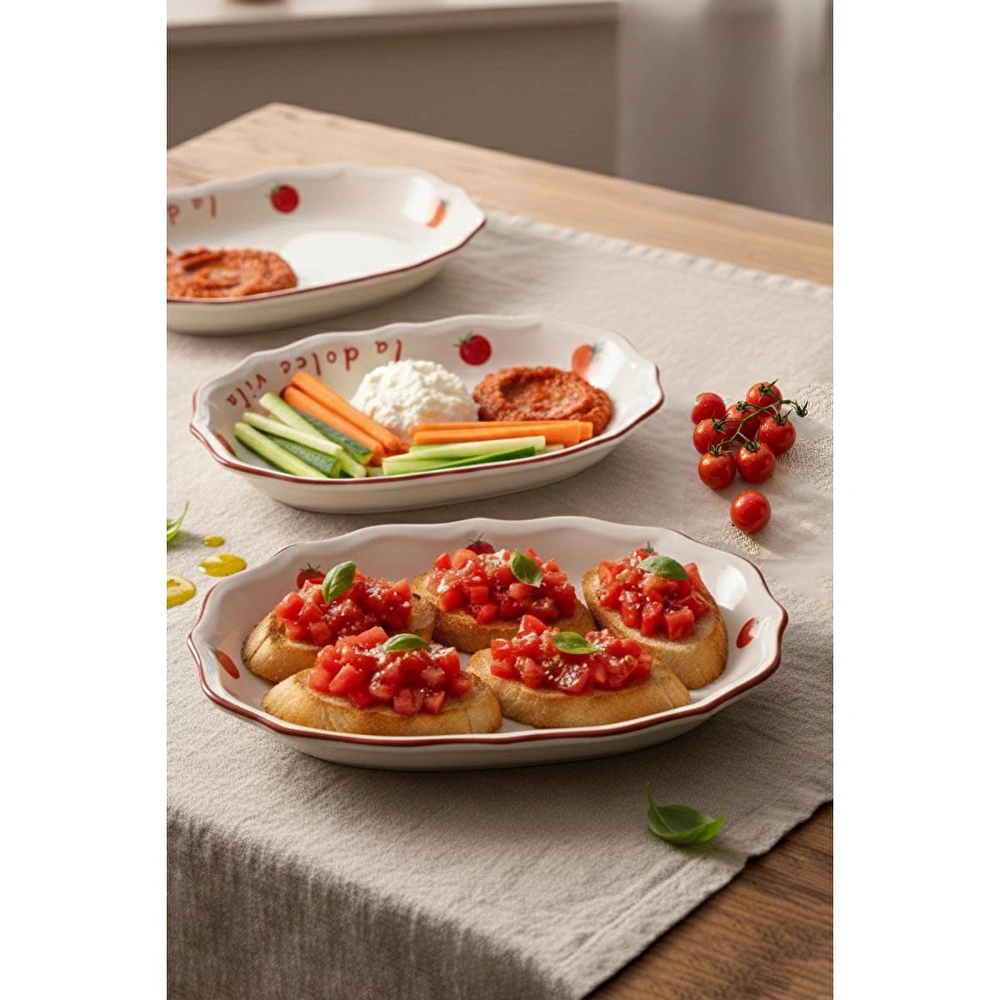 Rakle Pomodoro Stoneware 2'li Kayık Sunum Tabağı Seti 25 Cm görseli 1