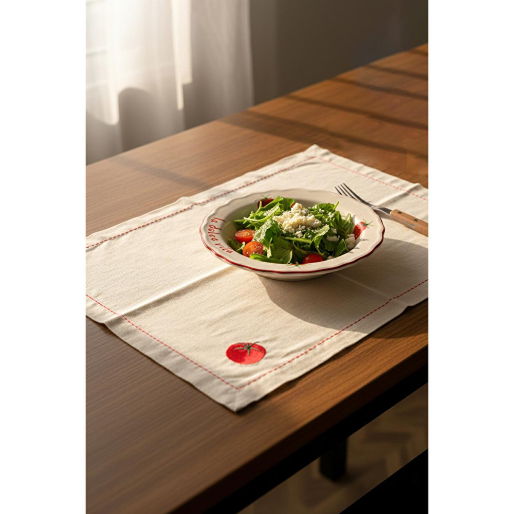 Rakle Pomodoro Keten Nakış İşlemeli 2'li Amerikan Servisi 35x40 Cm görseli 1
