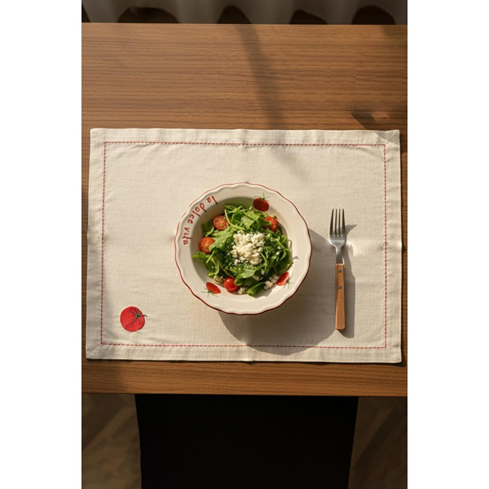 Rakle Pomodoro Keten Nakış İşlemeli 2'li Amerikan Servisi 35x40 Cm görseli 3