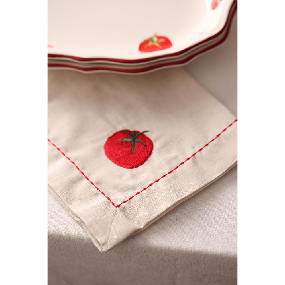 Rakle Pomodoro Keten Nakış İşlemeli 2'li Amerikan Servisi 35x40 Cm görseli 2