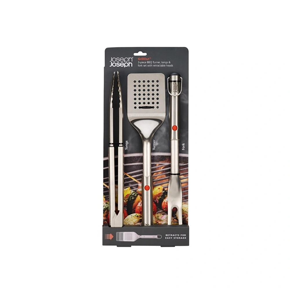 Joseph Joseph Grillout 3 Lü Paslanmaz Çelik Barbekü Spatulası, Maşa Ve Çatal Seti görseli 2