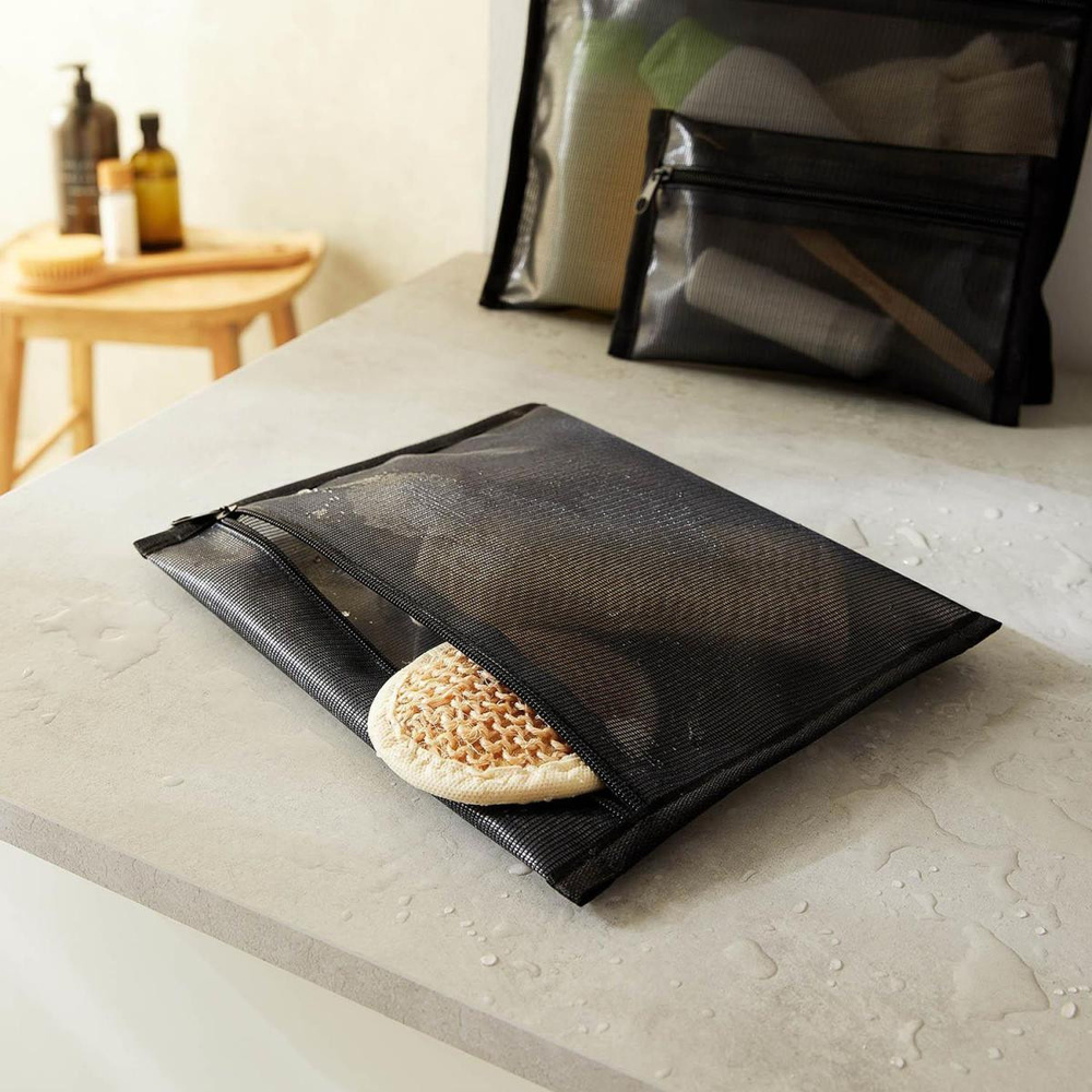 Ocean Home Textile 3'lü Su Geçirmez Pvc Astarlı Siyah Renk File Islak Kuru Çantası 20 X 13 / 24 X 20 / 30 X 24 Cm görseli 5