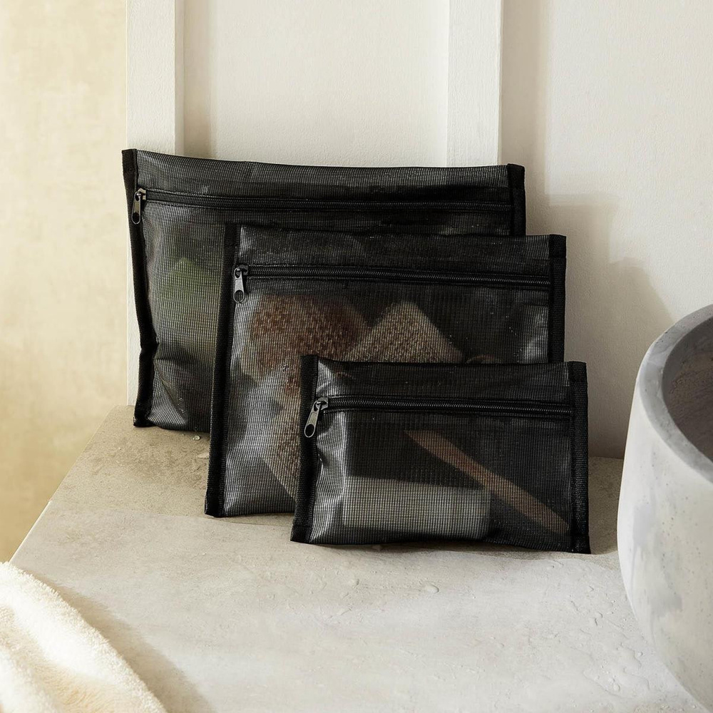 Ocean Home Textile 3'lü Su Geçirmez Pvc Astarlı Siyah Renk File Islak Kuru Çantası 20 X 13 / 24 X 20 / 30 X 24 Cm görseli 4