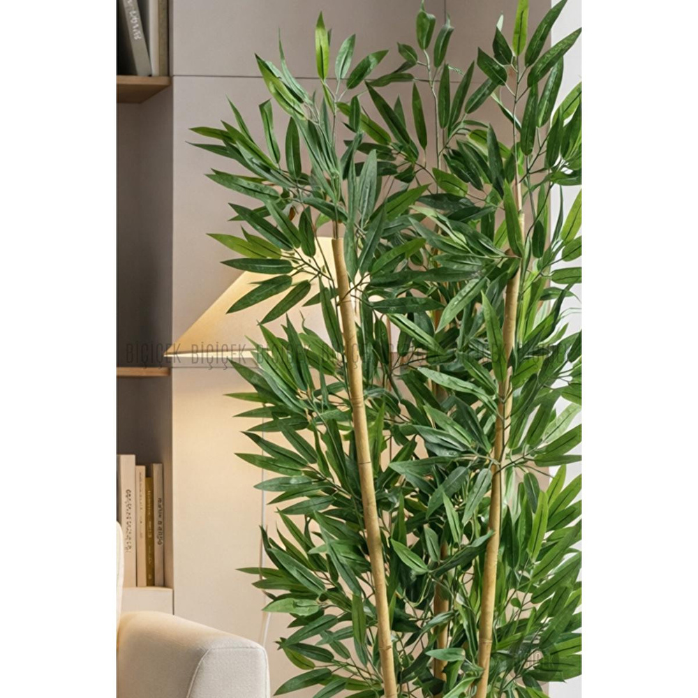 Biçiçek 125cm Yapay Bambu Ağaci Küre Saksida Beyaz görseli 5