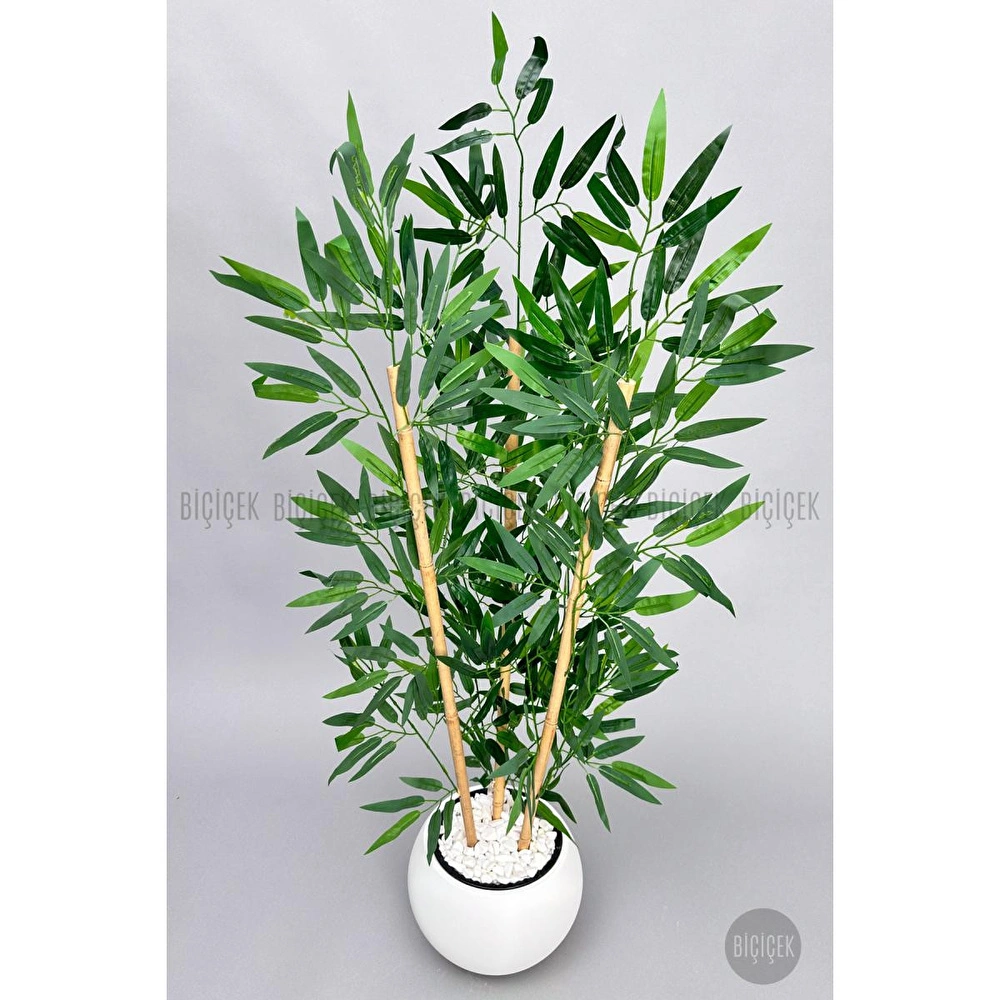 Biçiçek 125cm Yapay Bambu Ağaci Küre Saksida Beyaz görseli 6