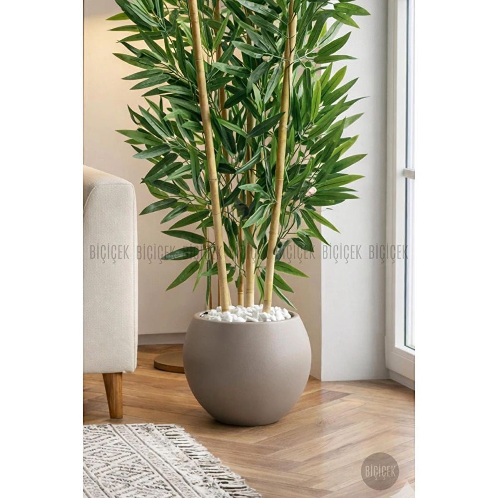 Biçiçek 125cm Yapay Bambu Ağaci Küre Saksida Kahverengi görseli 4