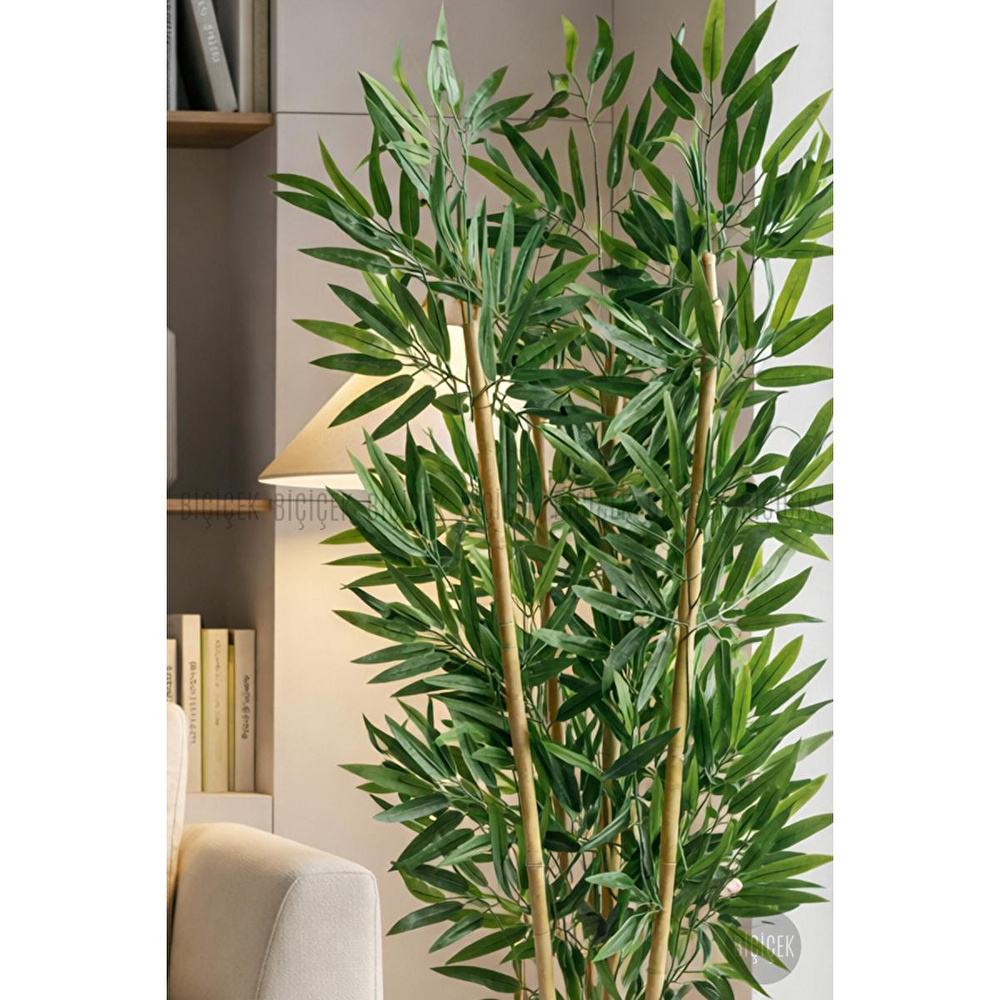 Biçiçek 125cm Yapay Bambu Ağaci Küre Saksida Kahverengi görseli 5