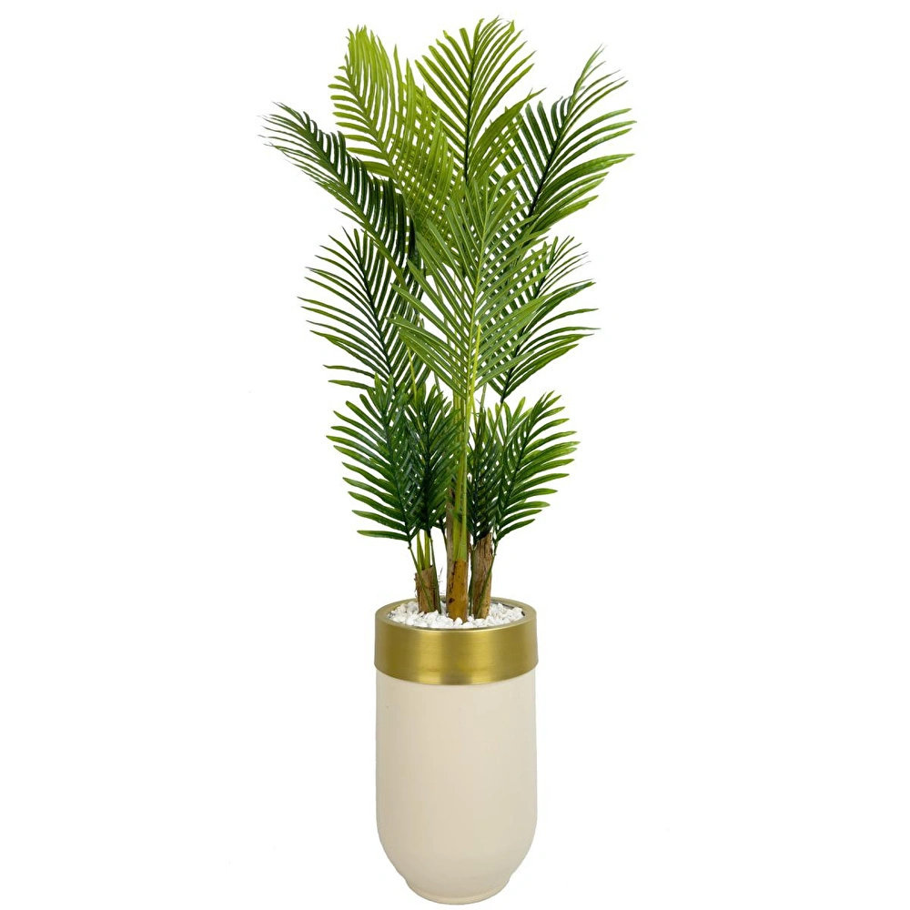 Biçiçek Areka Palmiyesi 160cm Krem Gold Metal Darbuka Saksıda görseli 1