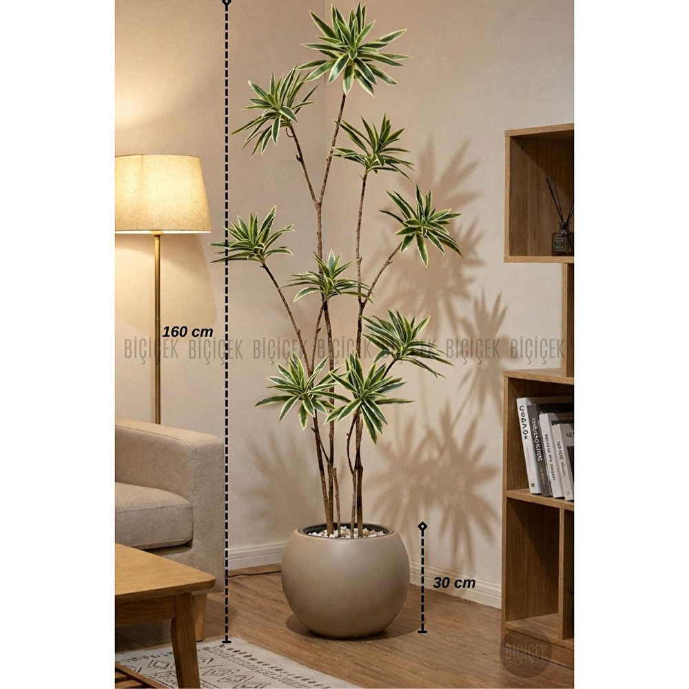Biçiçek 160 Cm Dragon Bitkisi Yapay Dracaena Küre Saksıda Kahverengi1 görseli 1
