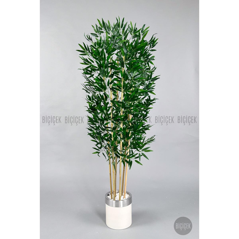 Biçiçek Yapay Bambu Ağacı 170cm Krem Metal Saksıda Gümüş görseli 6