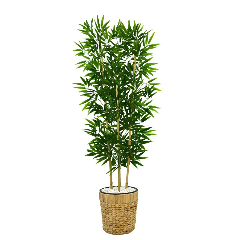 Biçiçek Yapay Bambu Ağacı 140cm Hasır Saksıda Yeşil görseli 4