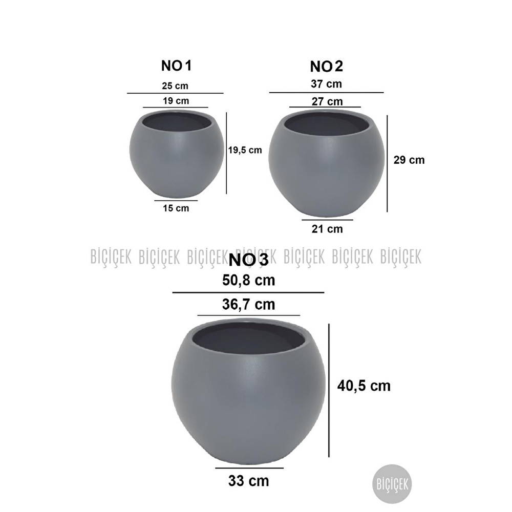 Biçiçek Plastik Küre Saksı 37 Cm Çap Gri görseli 5