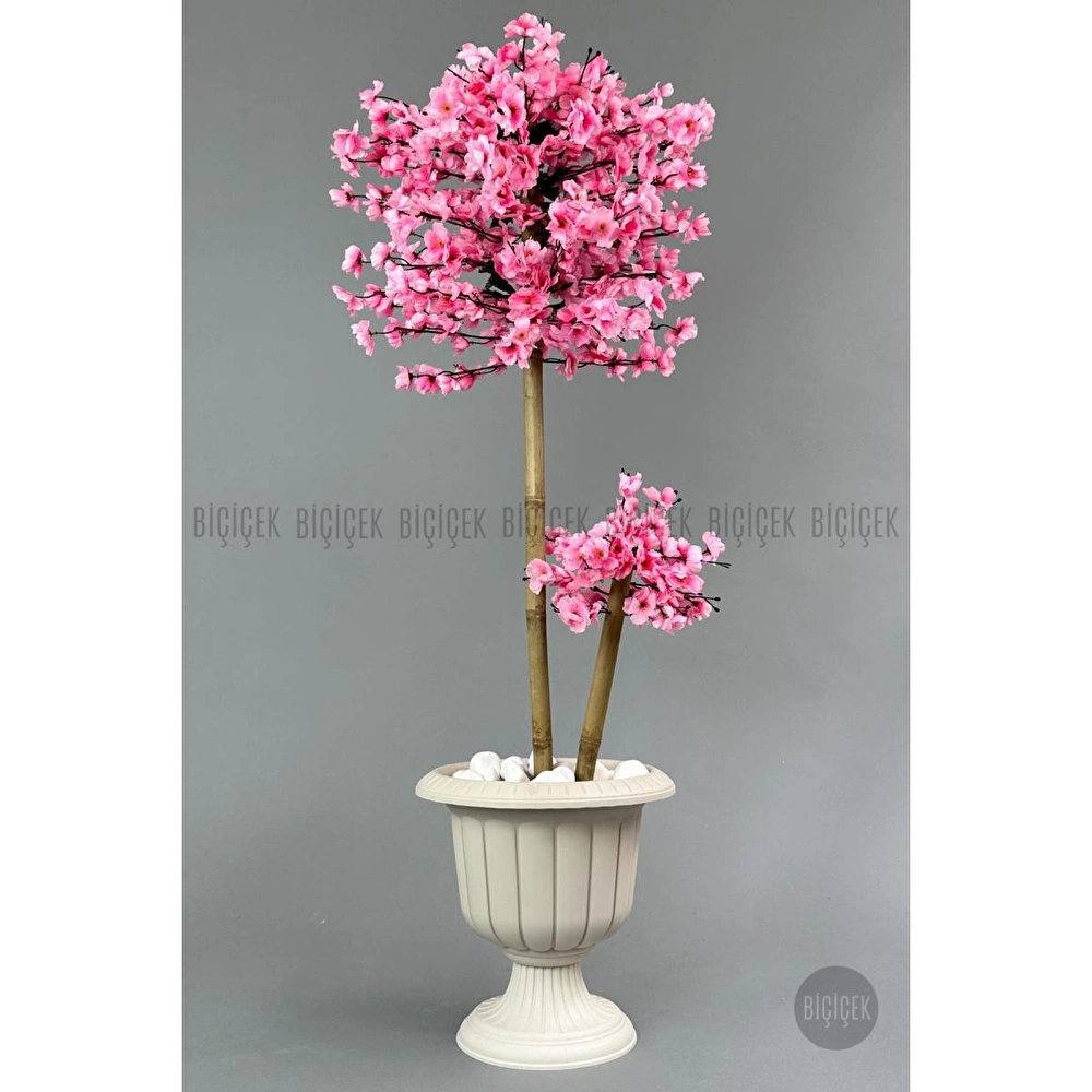 Biçiçek Yapay Ağaç Doğal Bambu Gövdeli Japon Ağacı Pembe Bahar Dalı Ağacı 125cm görseli 1