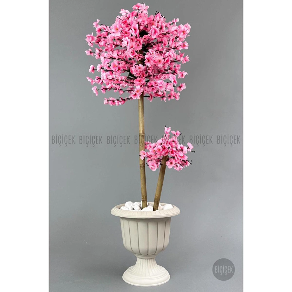 Biçiçek Yapay Ağaç Doğal Bambu Gövdeli Japon Ağacı Pembe Bahar Dalı Ağacı 125cm görseli 6