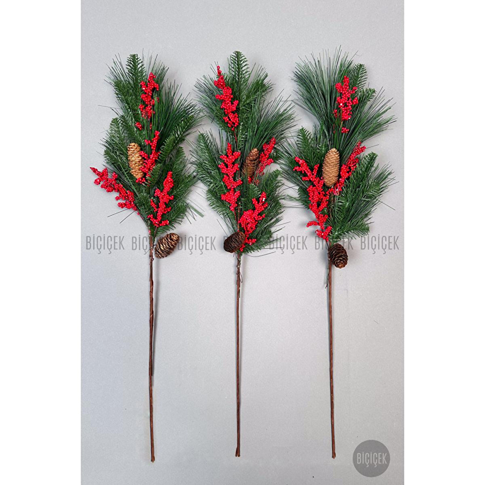 Biçiçek Koki̇na 80 Cm Bol Meyveli̇ Ve Kozalakli Yilbaşi Bi̇tki̇si̇ Tek Dal görseli 3