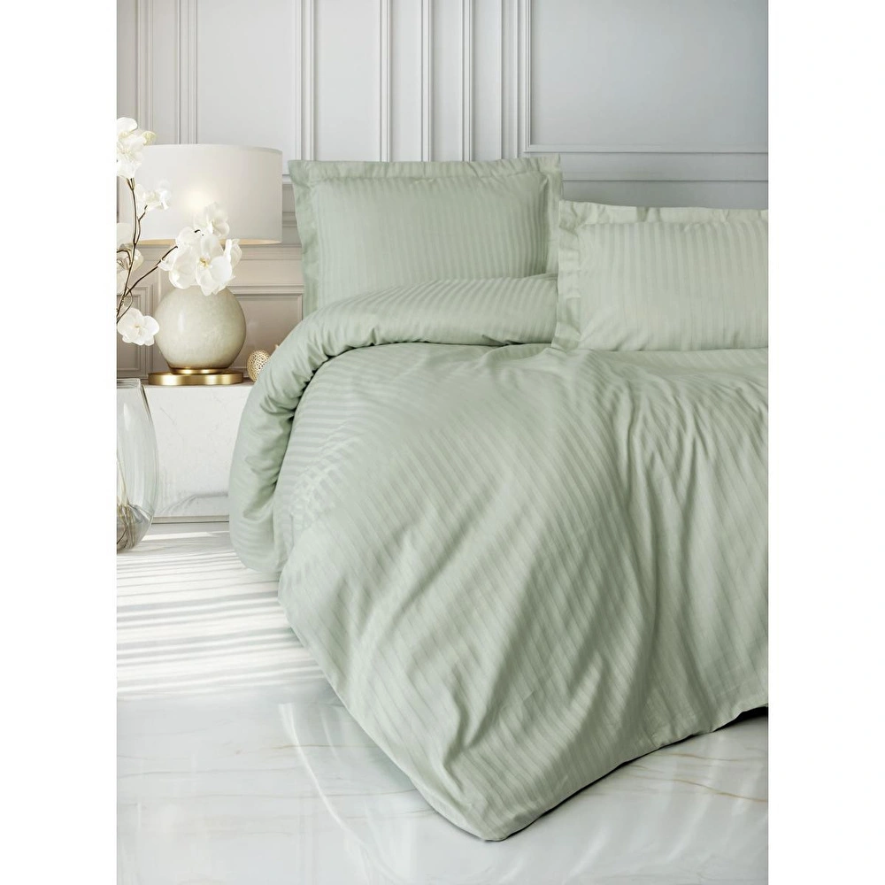 Cotton Box Elegant Stripe Saten Çift Kişilik Nevresim Takımı Adaçayı görseli 1