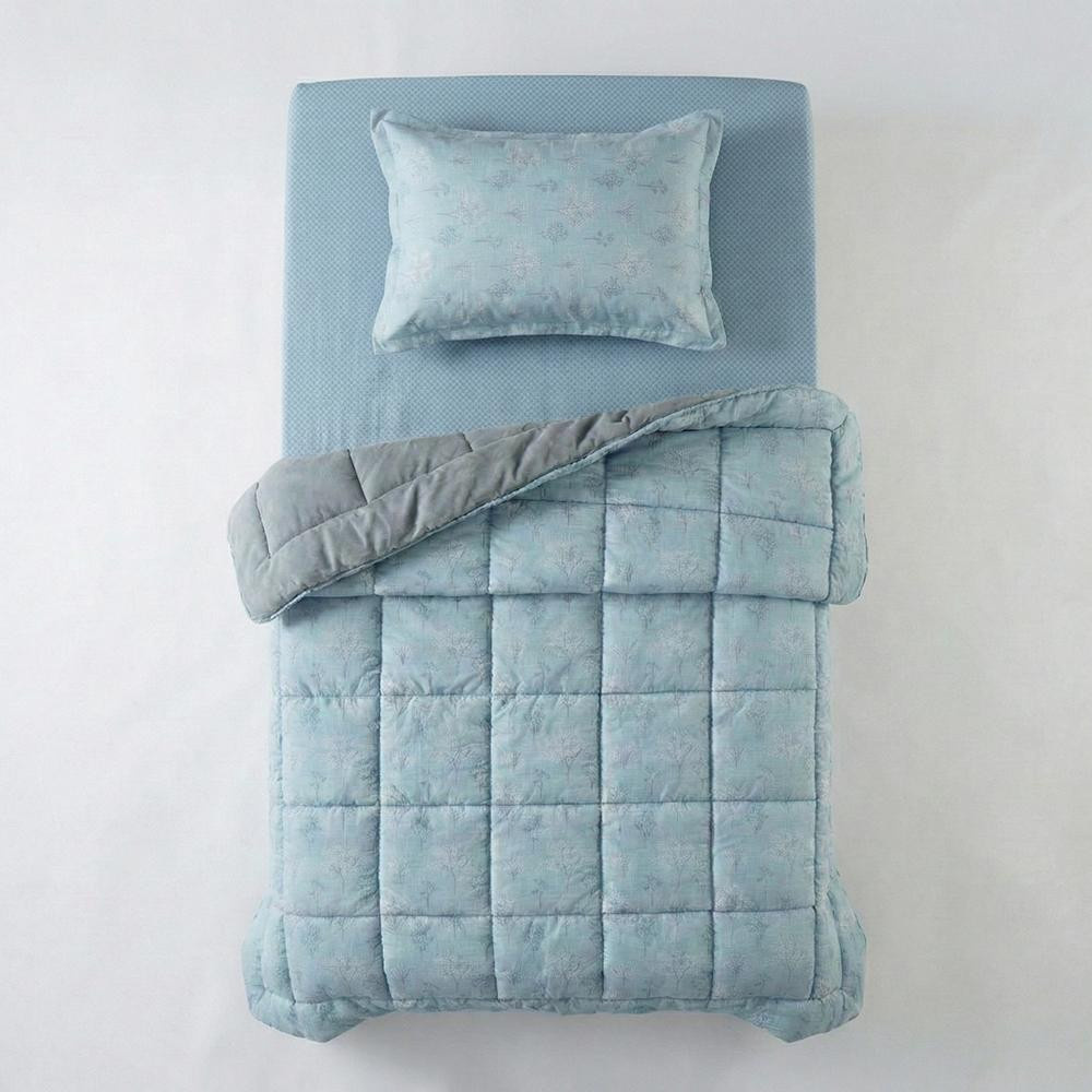 Othello Tek Kişilik Çift Taraflı Welsoft Comforter Yorgan Seti Mavi 155x215 Cm - Dormio Soft Bloom Serisi görseli 4