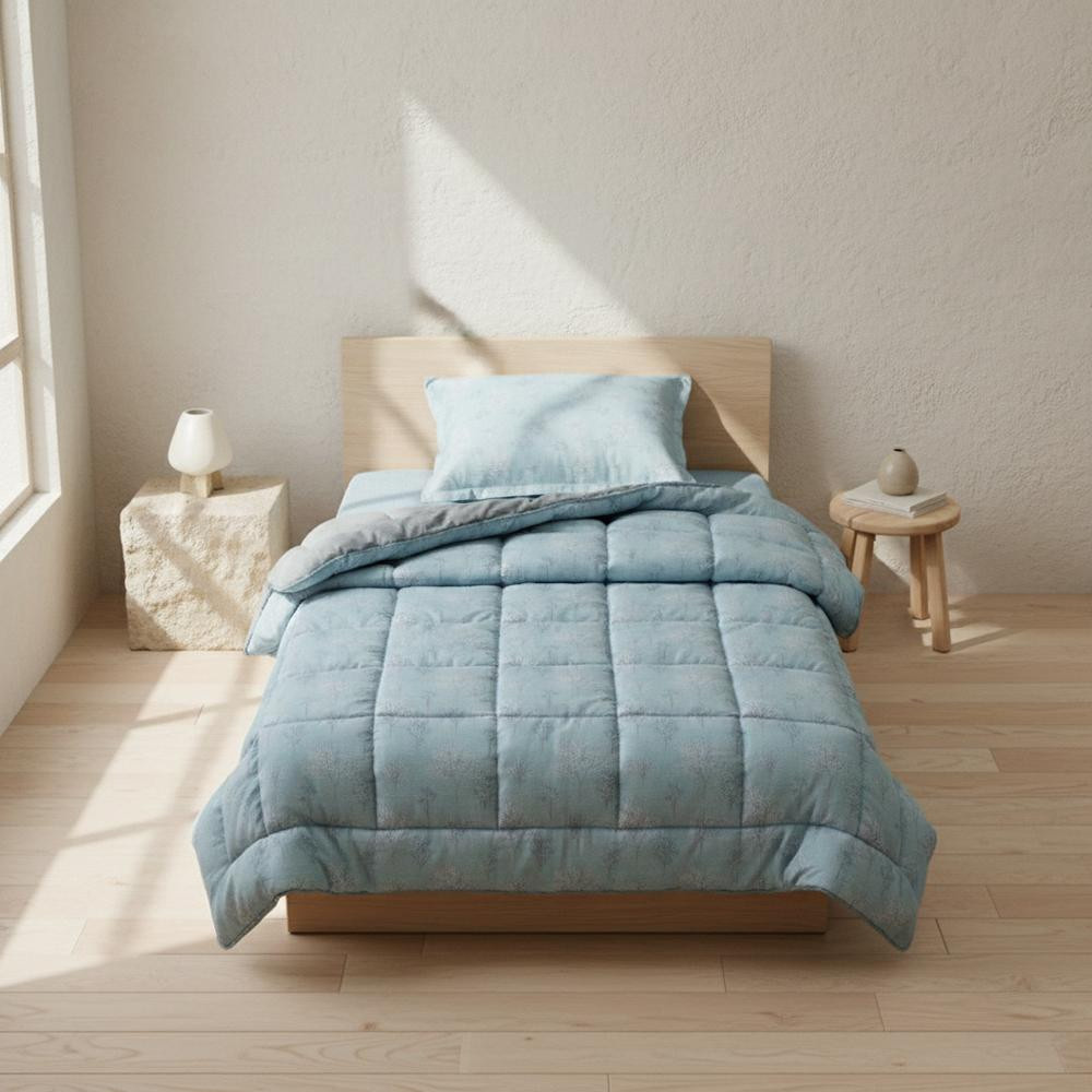 Othello Tek Kişilik Çift Taraflı Welsoft Comforter Yorgan Seti Mavi 155x215 Cm - Dormio Soft Bloom Serisi görseli 2