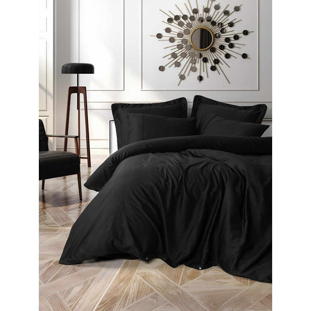 Cotton Box Silky Saten Çift Kişilik Nevresim Takımı Siyah görseli 1