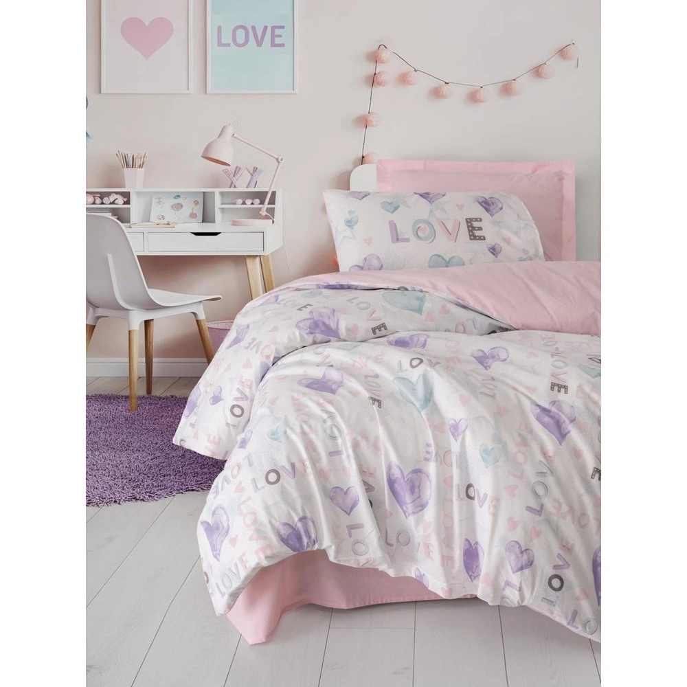 Cotton Box Genç Odası Tek Kişilik Lastikli Çarşaflı Nevresim Takımı Lovella Pembe görseli 1