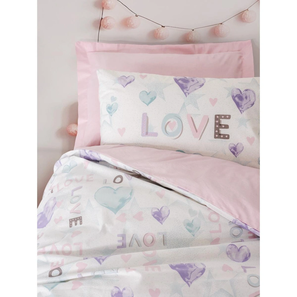 Cotton Box Genç Odası Tek Kişilik Lastikli Çarşaflı Nevresim Takımı Lovella Pembe görseli 3