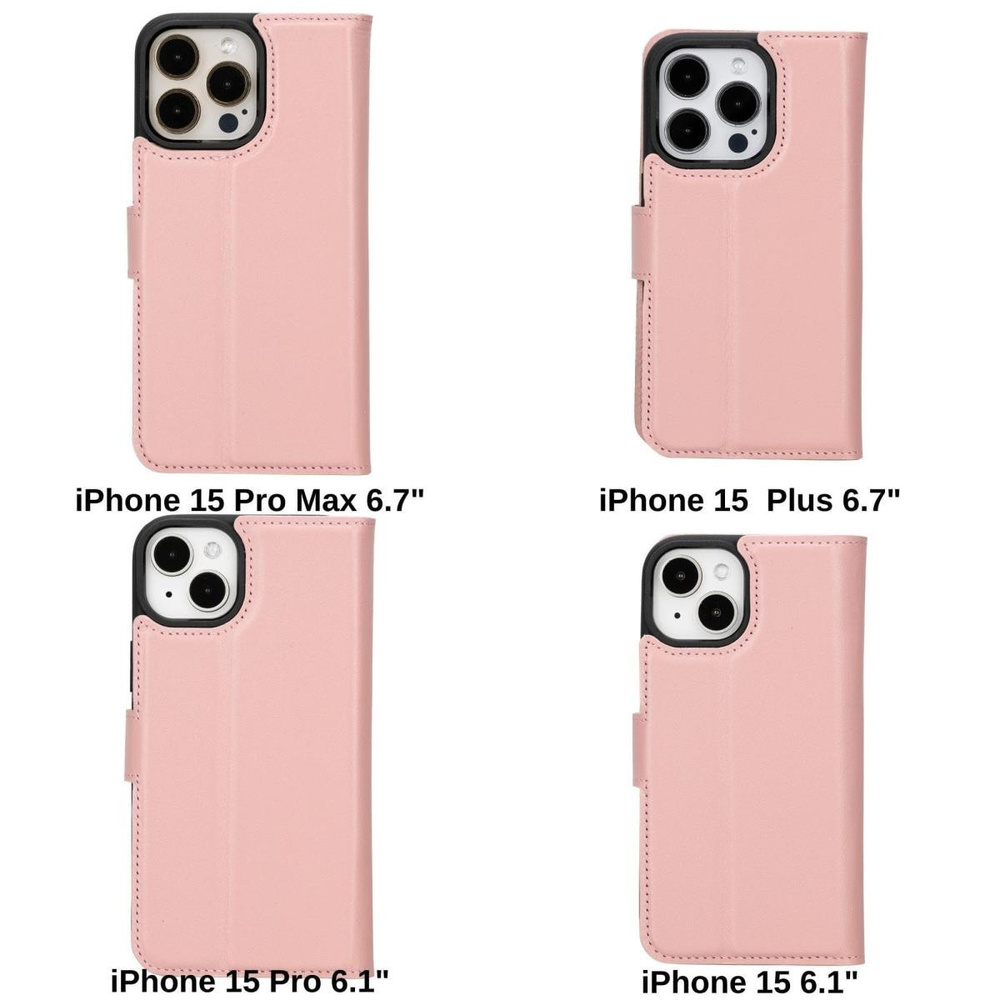 Bloominbag Bloomcase Apple Iphone 15 Pro Max (6.7") Peony Pink Hakiki Deri Çıkarılabilir Cüzdanlı Telefon Kılıfı görseli 1