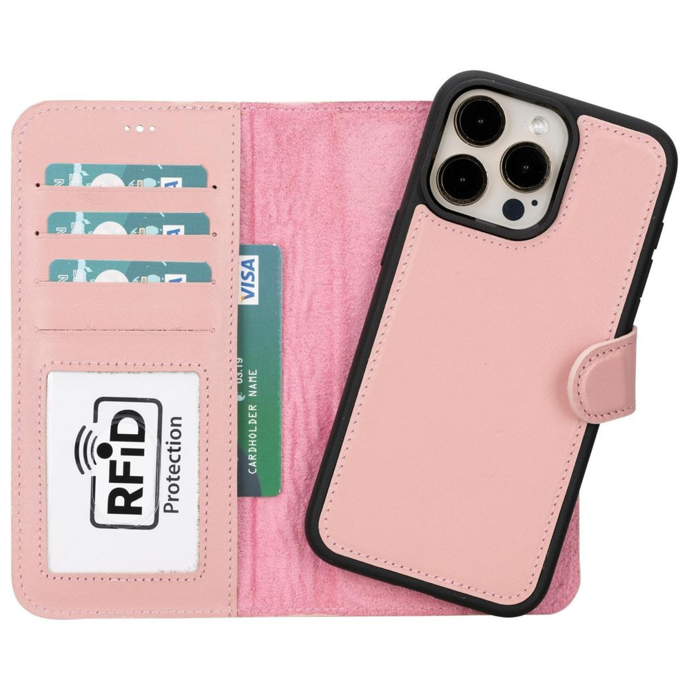 Bloominbag Bloomcase Apple Iphone 15 Pro Max (6.7") Peony Pink Hakiki Deri Çıkarılabilir Cüzdanlı Telefon Kılıfı görseli 2