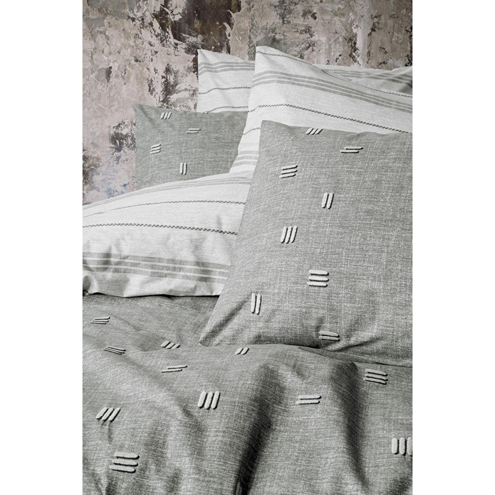 Cotton Box Klein Nakışlı Ranforce Çift Kişilik Nevresim Takımı Patara Gri görseli 2