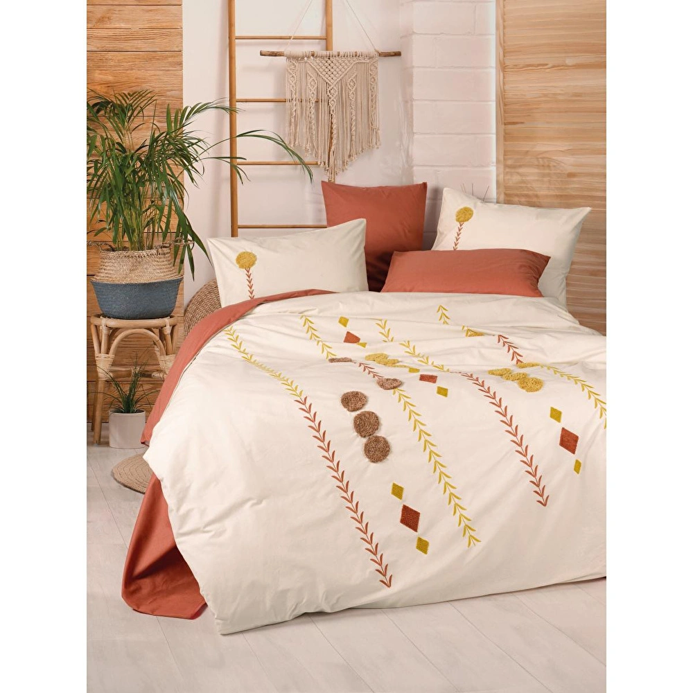 Cotton Box Puff Nakışlı Çift Kişilik Nevresim Takımı Amaris Kiremit görseli 1