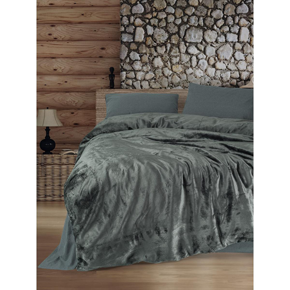 Cotton Box Velvet Çift Kişilik Nevresim Takımı Flossy Gri görseli 1