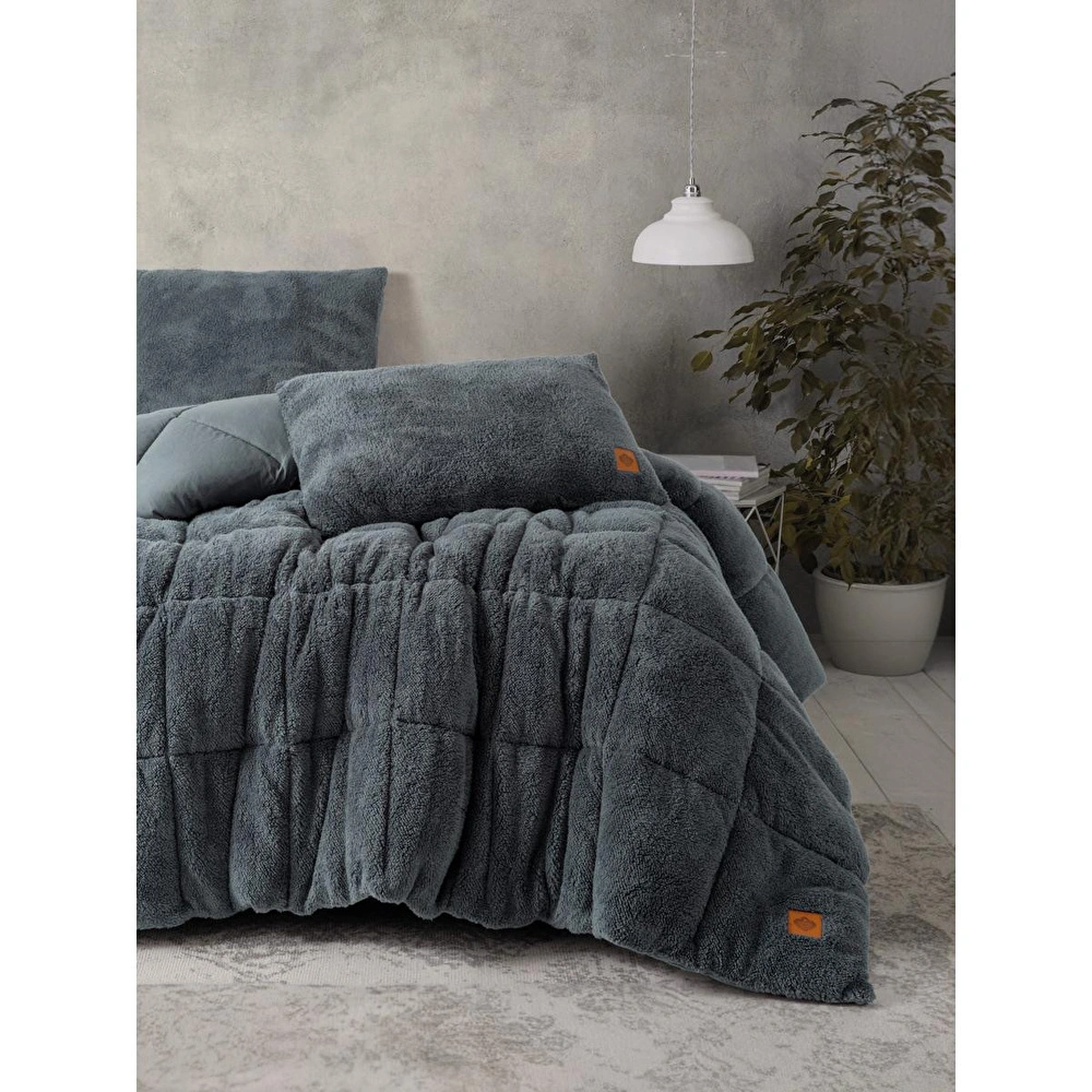 Cotton Box Çift Kişilik Peluş Yorgan Seti Gri 195x215 Cm görseli 1