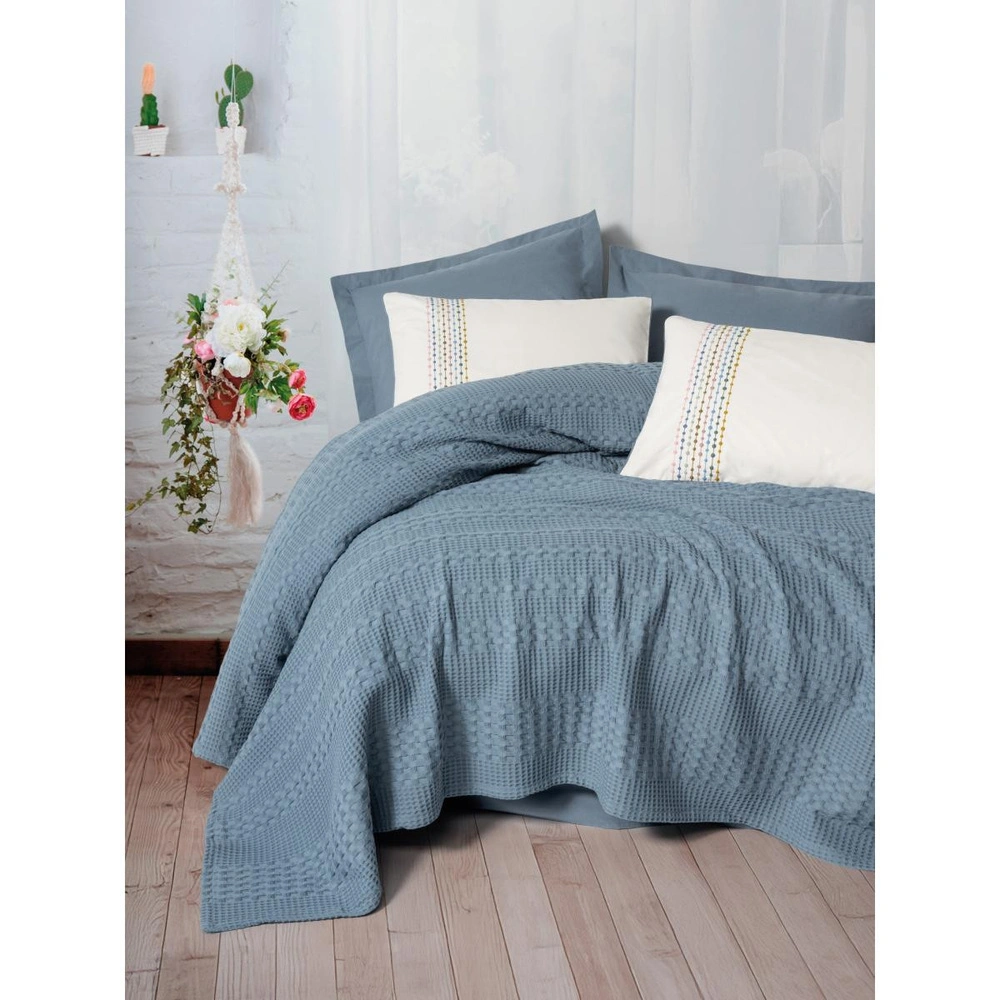 Cotton Box Aura Tek Kişilik Pike Takımı Pebble Indigo görseli 1