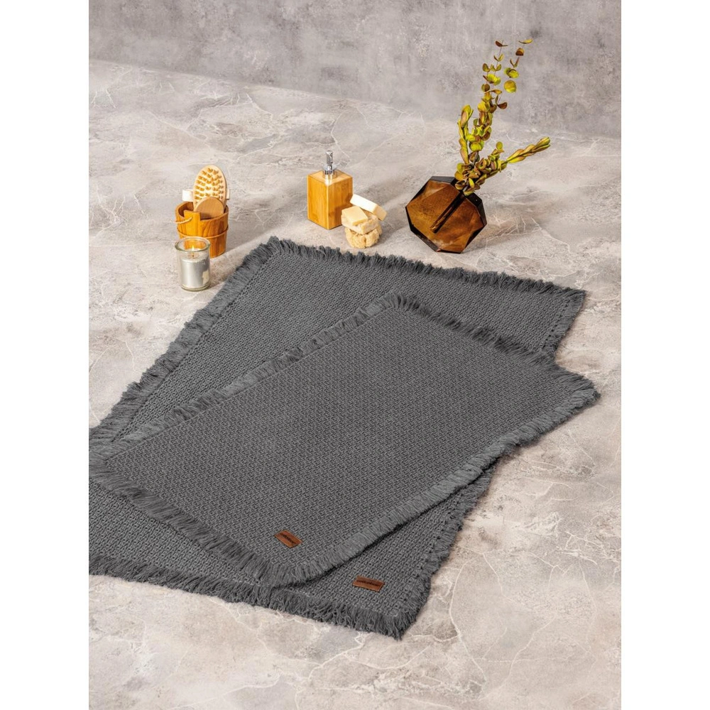 Cotton Box Bath Rug Set Antrasit 75x125 60x90 görseli 1