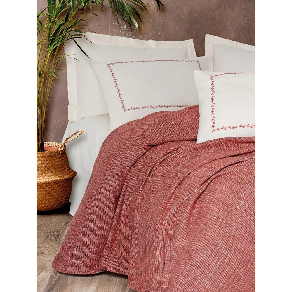 Cotton Box Embrova Şönil Çift Kişilik Yatak Örtüsü/pike Takımı Loom Bordo görseli 2