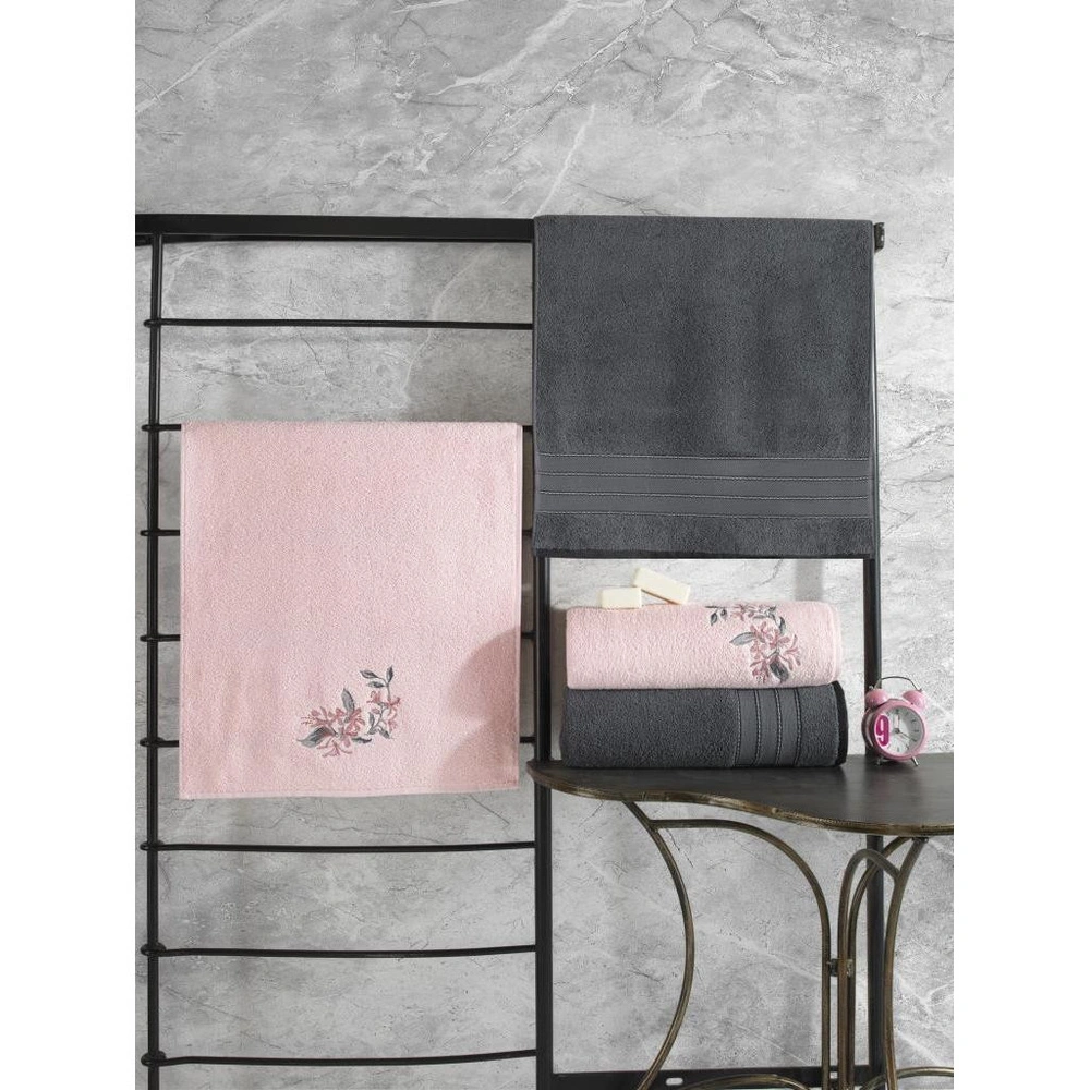 Cotton Box %100 Pamuk Hamam Havlu Seti Colorful Antrasit-pembe görseli 1
