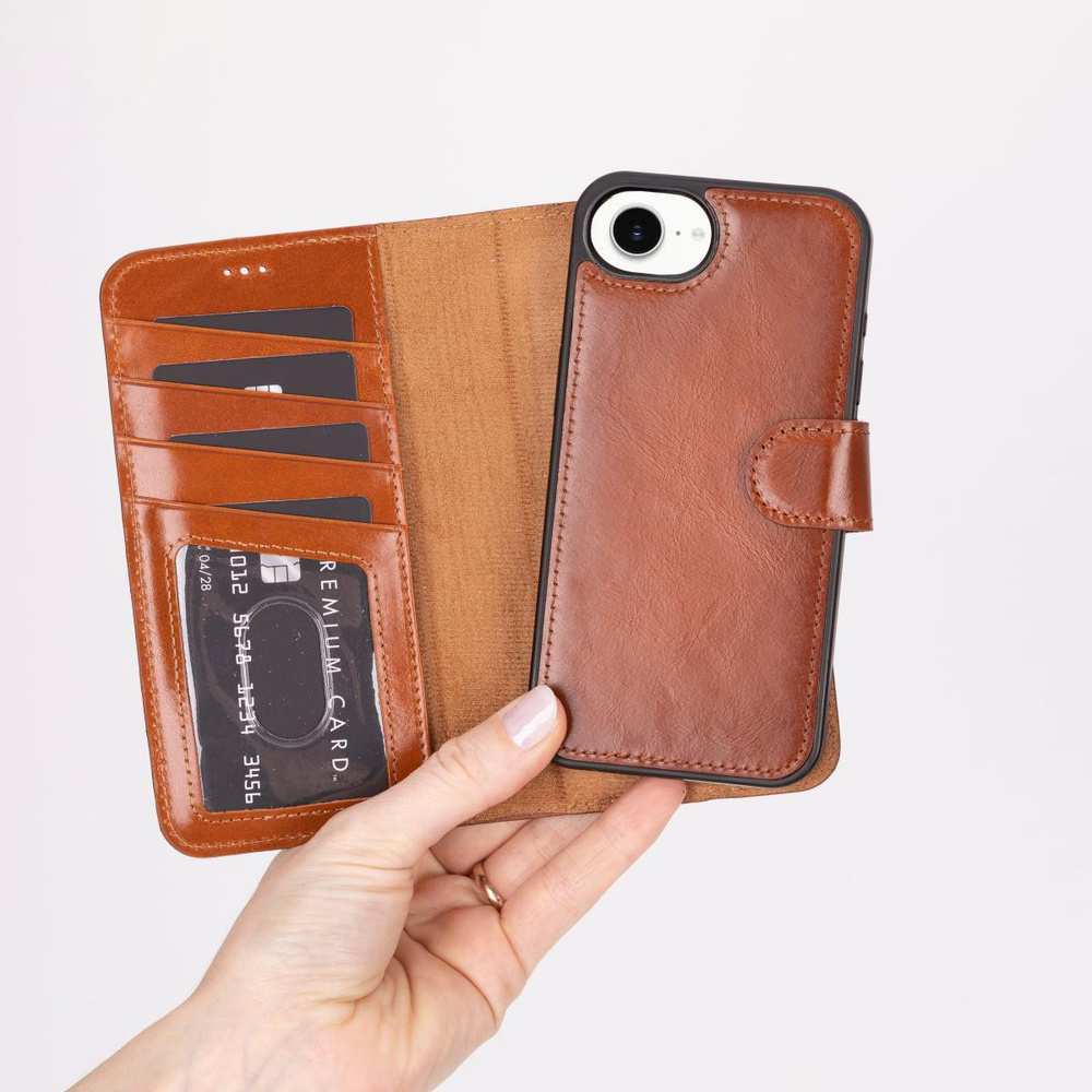 Bloominbag Bloomcase Magic Wallet Tan Apple Iphone 17e / 16e (6.1") Hakiki Deri Çıkarılabilir Cüzdanlı Telefon Kılıfı görseli 3