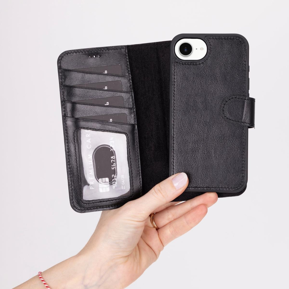 Bloominbag Bloomcase Magic Wallet Oynx Black Apple Iphone 17e / 16e (6.1") Hakiki Deri Çıkarılabilir Cüzdanlı Telefon Kılıfı görseli 5