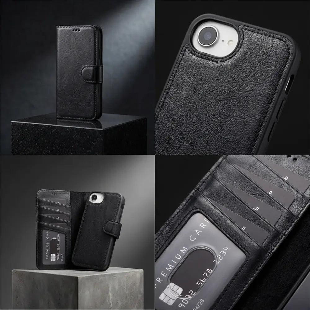 Bloominbag Bloomcase Magic Wallet Oynx Black Apple Iphone 17e / 16e (6.1") Hakiki Deri Çıkarılabilir Cüzdanlı Telefon Kılıfı görseli 2