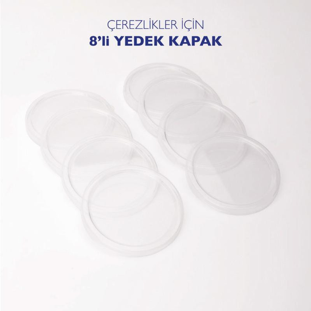 Emaylab 8’li Yedek Mika Kapaklar - Emaye Çerezlik, Kahvaltılık, Reçellik, Zeytinlik Ve Sunumluklar Için 8cm görseli 3